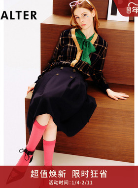 PSALTER诗篇冬宽松v领格纹羊毛开衫毛针织衫