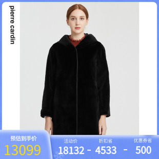 皮尔卡丹女装 黑色皮草派克服保暖外套P1490N1430B0 新款 冬季