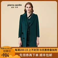 Pierre Cardin Womens 2019 Mùa thu Mới Màu xanh đậm Áo len dài In áo Cổ áo Áo khoác nữ - Áo khoác dài áo măng tô