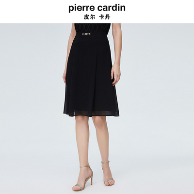 皮尔卡丹女装黑色高腰a字半身裙女夏季新款时尚遮胯显瘦网纱中裙