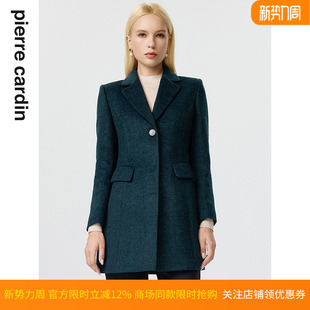 式 毛呢外套绿色羊毛复古休闲西装 外套女 皮尔卡丹女装 商场同款