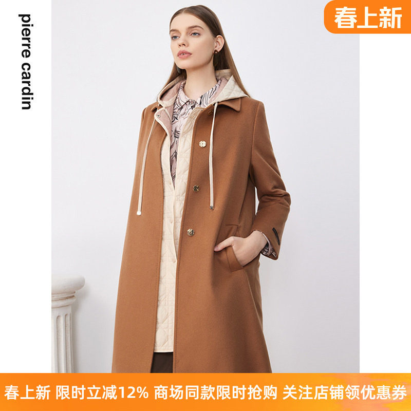 商场同款皮尔卡丹女装毛呢外套高原山羊绒爆款廓形羊绒大衣