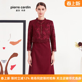 酒红色蕾丝拼接假两件秋冬连衣裙 专柜正品 商场同款 皮尔卡丹女装