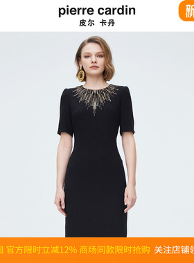 商场同款皮尔卡丹女装夏季时尚轻奢收腰礼服小黑裙P4222D4102B0