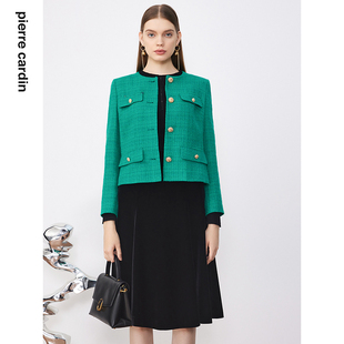 秋短款 西装 气质名媛通勤绿色小香风外套 皮尔卡丹女装 商场同款