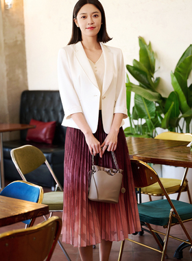 皮尔卡丹女装26年春季新款粉红色百褶时尚长半身裙P51184S5007F3