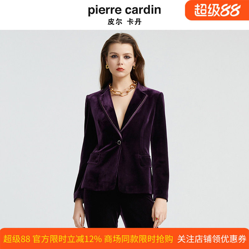 商场同款皮尔卡丹女装新款时尚摩登复古丝绒西装P4320U4992Z0