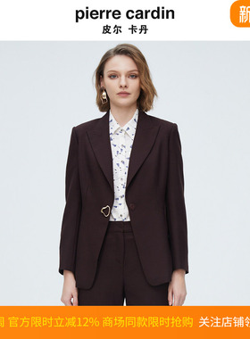 皮尔卡丹女装秋季新款咖色羊毛西装外套商务通勤西服P4101U3960K1
