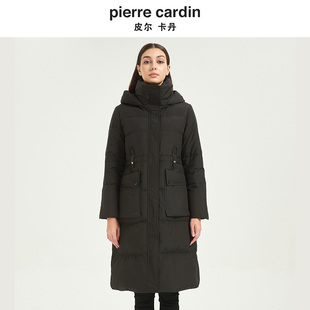 皮尔卡丹女装冬季新款黑咖色连帽鸭绒保暖外套羽绒服女CD54YL006