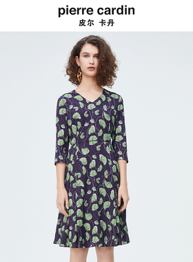 商场同款皮尔卡丹女装新款清新淡雅印花修身连衣裙P4125E4030G3