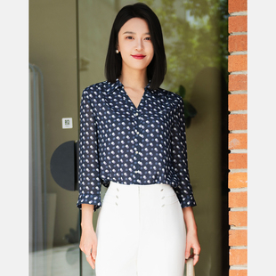 皮尔卡丹女装 蓝色波点翻领长袖 打底女衬衫 P52053B5019N3 26夏新款
