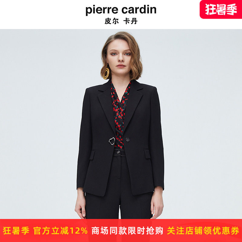皮尔卡丹女装秋季新款黑色都市职场西服外套上衣P4117U4002B0