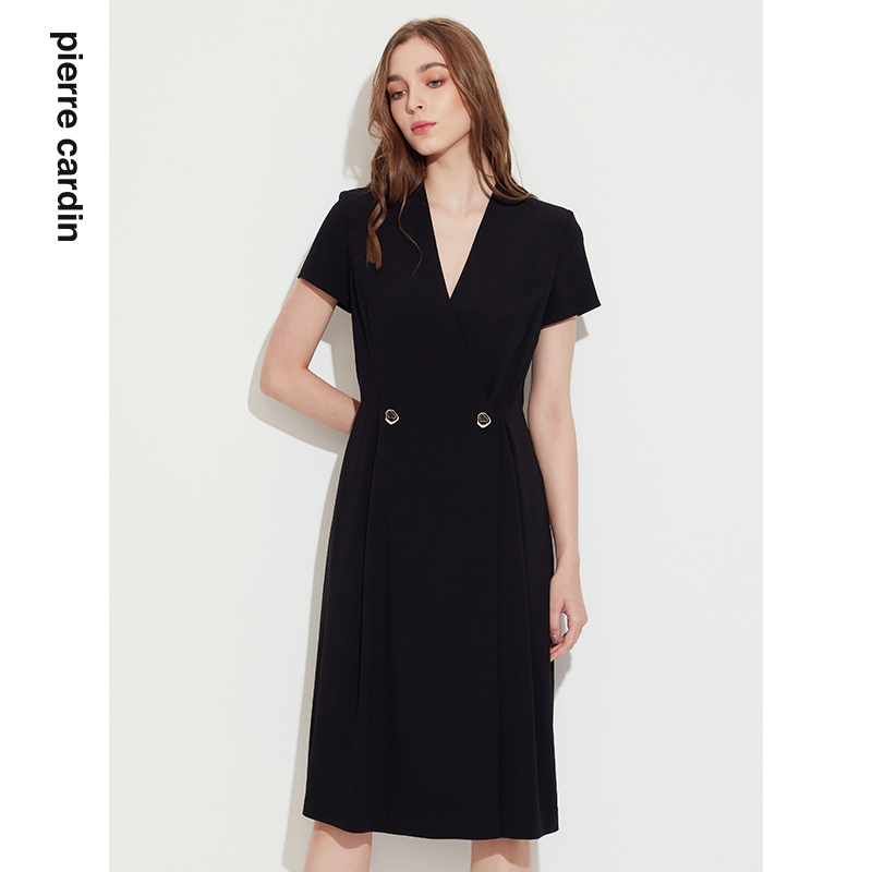 轻商务干练纯色短袖连衣裙