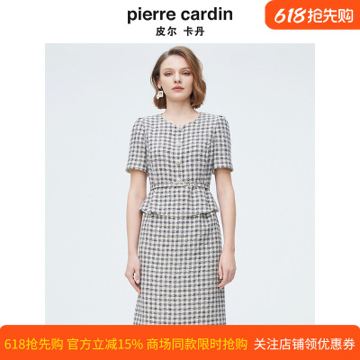 商场同款皮尔卡丹女装夏季新款千鸟格假两件连衣裙P4249D4016G3