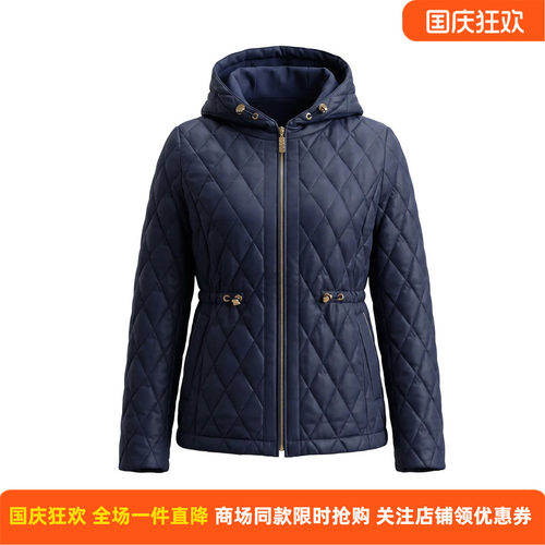 皮尔卡丹女装冬季新款蓝色时尚连帽保暖棉服外套女上衣C64MS024N0