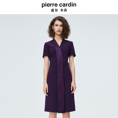 皮尔卡丹女夏季法式新款紫色设计师款醋酸小众连衣裙P4206D4152Z2