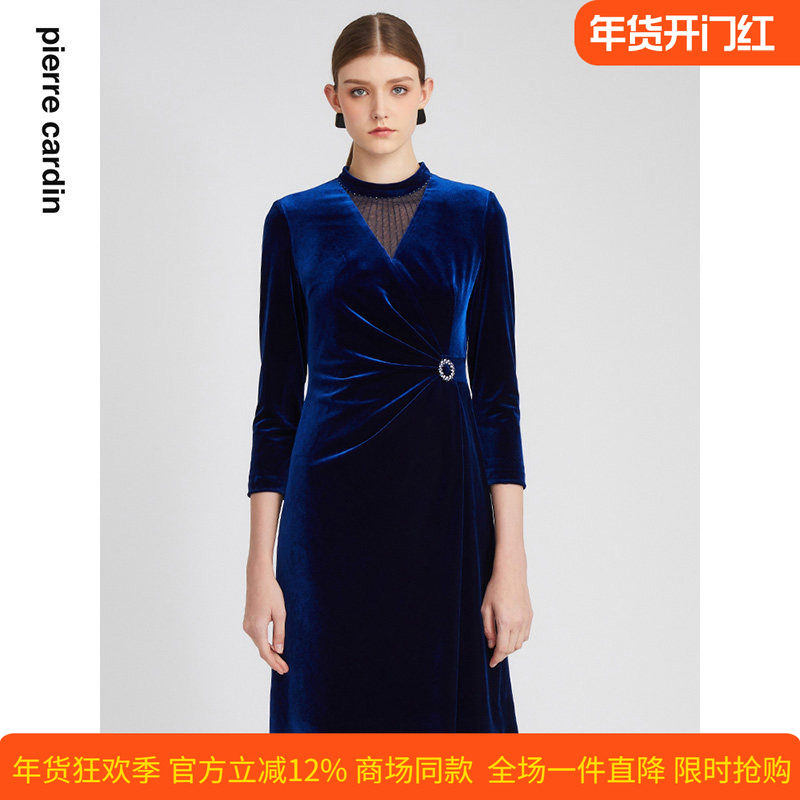 商场同款皮尔卡丹女装秋新款复古典雅丝绒长袖连衣裙,女装/女士精品,连衣裙,淘宝优惠券,粉丝福利购,淘宝优惠卷