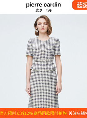 商场同款皮尔卡丹女装夏季新款千鸟格假两件连衣裙P4249D4016G3