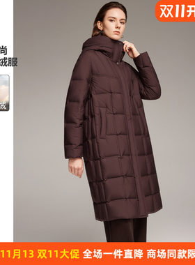 皮尔卡丹女冬季新款简约时尚中长款鹅绒羽绒服保暖外套HFD2515425
