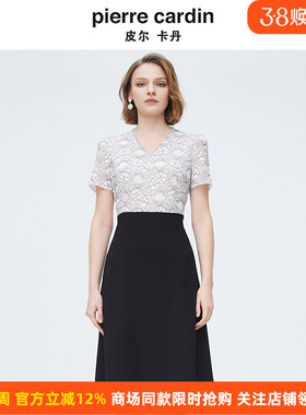 商场同款皮尔卡丹女装AB配知性修身蕾丝连衣裙P4226D4058W3