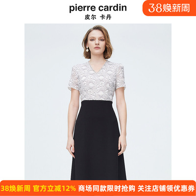 商场同款皮尔卡丹女装AB配知性修身蕾丝连衣裙P4226D4058W3