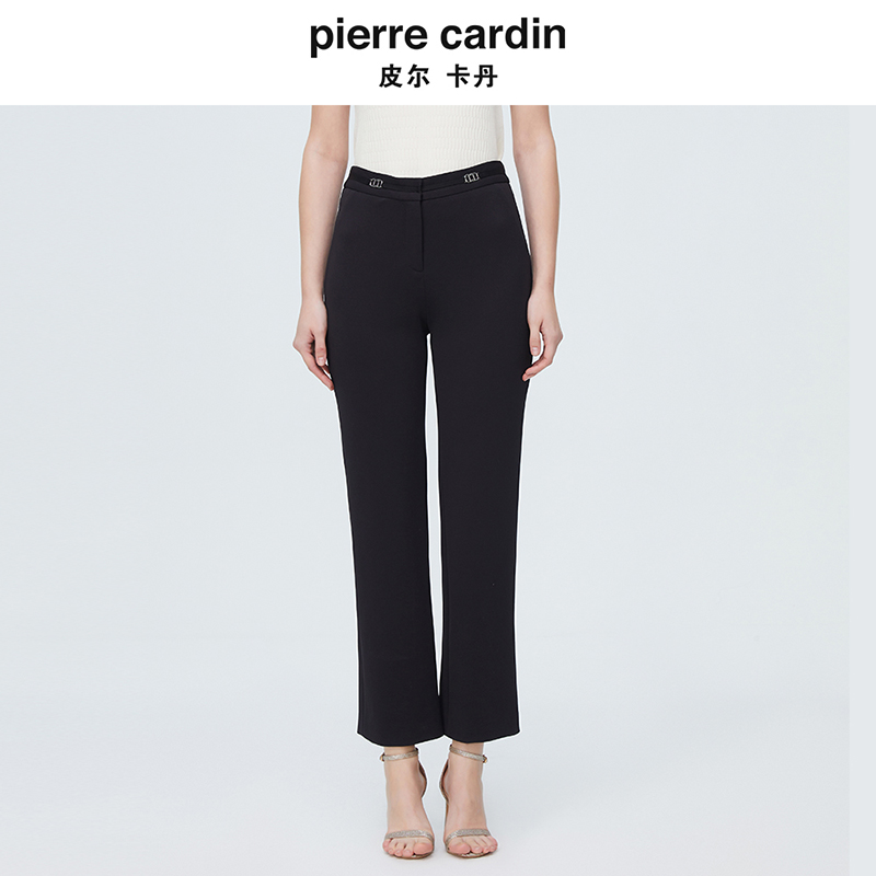 皮尔卡丹女秋季黑色气质高腰直筒显瘦修身职业西装裤P4116T4003B0