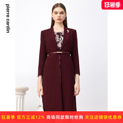 商场同款皮尔卡丹女装连衣裙秋季新款红色假两件端庄气场裙子