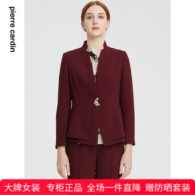 皮尔卡丹女装通勤酒红色西服