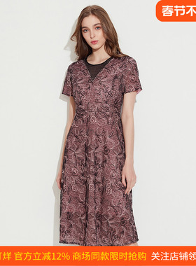 商场同款皮尔卡丹女装年夏季新款重工刺绣蕾丝连衣裙P1254D1072B0