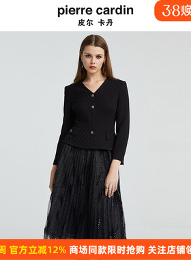皮尔卡丹女装秋季新款V领黑色假两件长袖时尚连衣裙P4314E4980B0