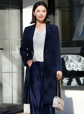 皮尔卡丹女26年春季新款蓝色中长款气质风衣外套女P51118G5007N0