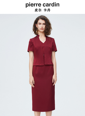 商场同款皮尔卡丹女装夏季时尚轻奢假两件刺绣连衣裙P4211D4100T0