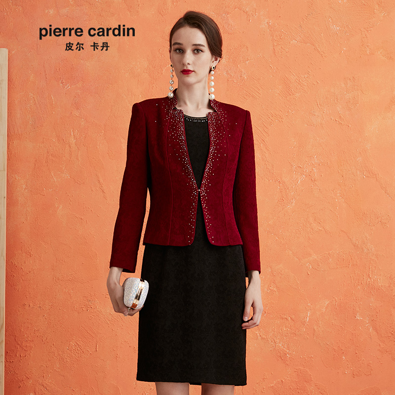 枣红色小立领气质西服外套