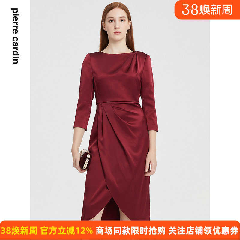 商场同款皮尔卡丹女装秋季新款端庄淑女气质礼服连衣裙