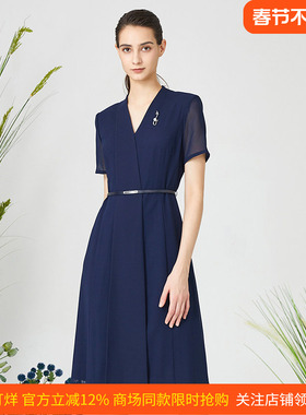 皮尔卡丹女装连衣裙知性通勤纱袖通勤收腰连衣裙P3215D3113L2