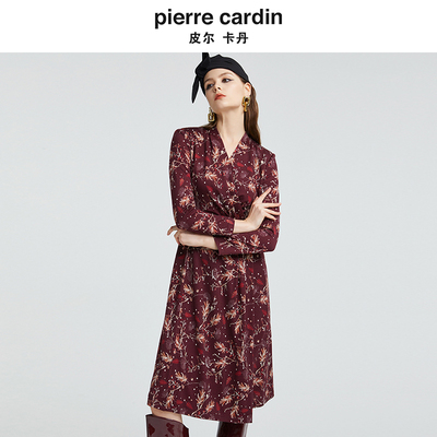 皮尔卡丹女装新款简约修身复古印花连衣裙-专柜正品P4428E4885T3