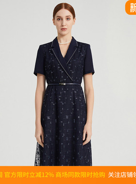 商场同款皮尔卡丹女装春夏季新款刺绣蕾丝西装连衣裙P2219D2042N0