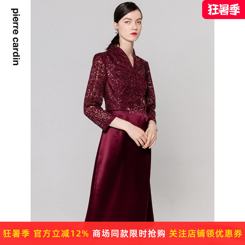 商场同款皮尔卡丹女装年秋季新款蕾丝小H摆礼服连衣裙