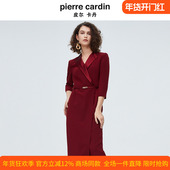 皮尔卡丹女装 连衣裙气质正式 场合醋酸西服领收腰长裙P4106E4033T0