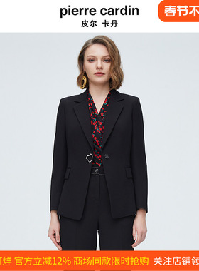 皮尔卡丹女装秋季新款黑色都市职场西服外套上衣P4117U4002B0