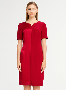 皮尔卡丹女装连衣裙简约时尚礼服小V领场合A字裙P1290D1122R0