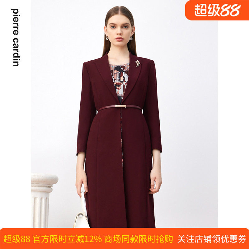 商场同款皮尔卡丹女装连衣裙秋季新款红色假两件端庄气场裙子