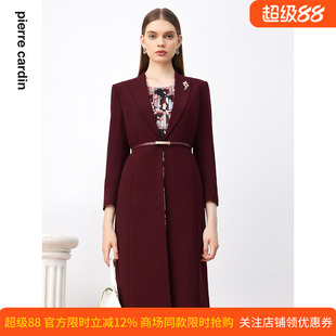 商场同款皮尔卡丹女装连衣裙秋季新款红色假两件端庄气场裙子