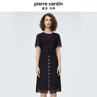 圆领印花收腰开叉假两件连衣裙P4215D4009B0 新款 皮尔卡丹女装 夏季