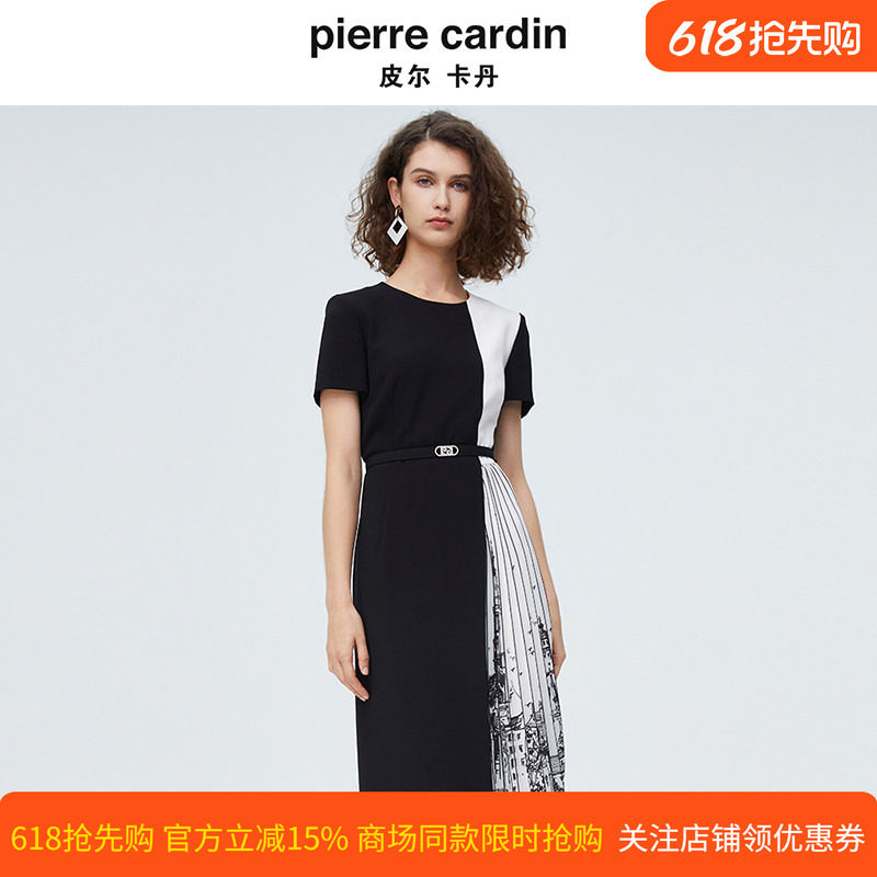 皮尔卡丹女装法式设计感职业西装黑白拼接连衣裙气质时尚个性裙子