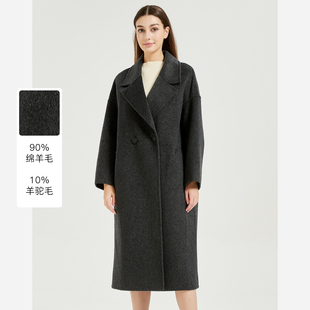双排扣宽松大衣CD54CL025H0 复古毛呢外套经典 皮尔卡丹女装 法式