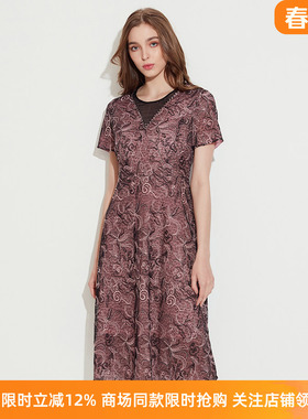 商场同款皮尔卡丹女装年夏季新款重工刺绣蕾丝连衣裙P1254D1072B0