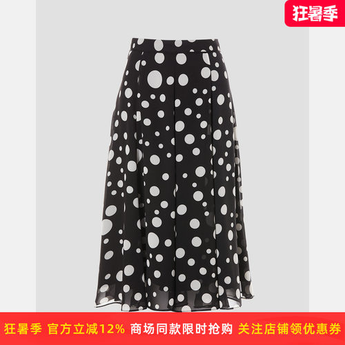 皮尔卡丹女装夏季新款黑花色中长款波点半身裙A字裙P52119S5016B3