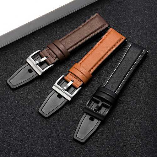 日日琪代用华为GT1/watch2pro手表表带22mm荣耀智能手表硅胶+皮革