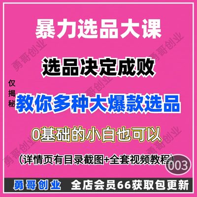 暴力选品大课副业项目课程教程在家就可以挣到米小白也可操作简单